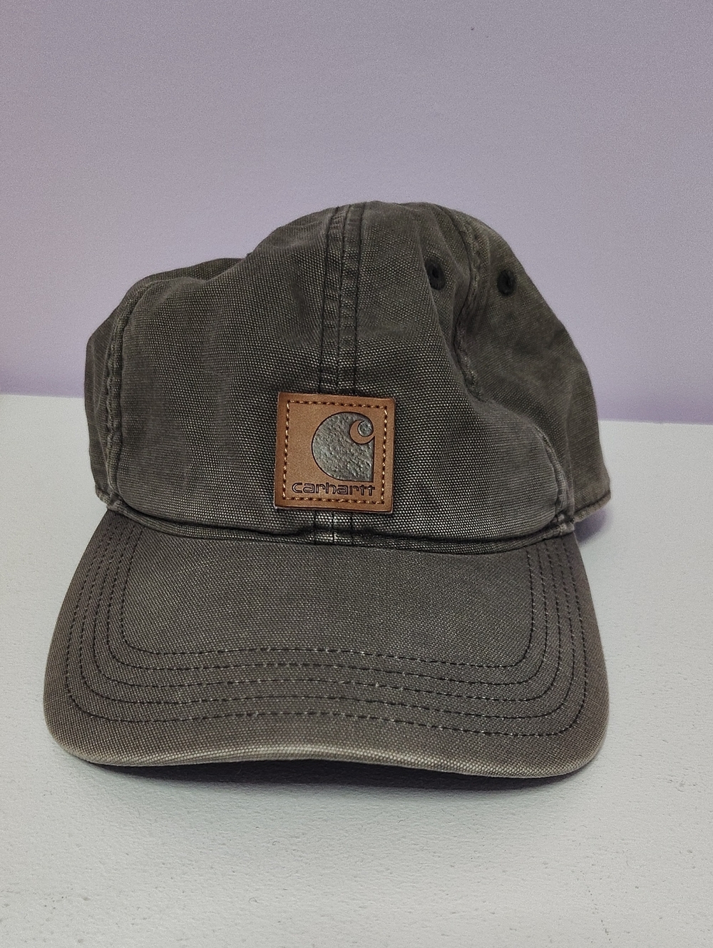 Carhartt Olive Canvas Cap with Leather Logo Patch